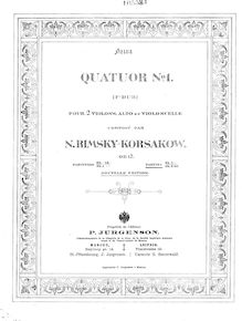 Partition violon 1, corde quatuor, F major, Rimsky-Korsakov, Nikolay par Nikolay Rimsky-Korsakov