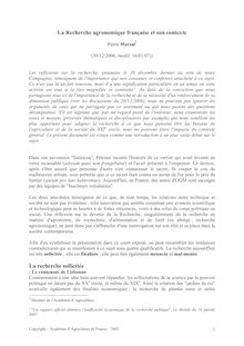 La Recherche agronomique française et son contexte La recherche ...