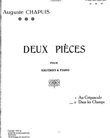 Partition Piano (Score), Deux Pièces pour Hautbois et Piano, Chapuis, Auguste par Auguste Chapuis