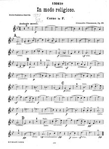 Partition cor (F), en Modo Religioso, Op.38, E♭ major, Glazunov, Aleksandr