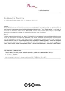 Le Lion et la Couronne - article ; n°4 ; vol.21, pg 501-512