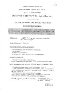 Orthographe grammaire vocabulaire 2002 Institut d Orthophonie Gabriel Decroix Université Lille 2