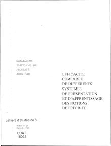 Cahiers d études ONSER du numéro 1 à 66 (1962-1985) - Récapitulatif. : - SIMONNET (M) - Efficacité comparée de différents systèmes de présentation et d apprentissage des notions de priorité.