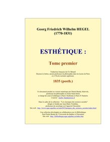 ESTHÉTIQUE : Tome premier - Georg Friedrich Wilhelm HEGEL