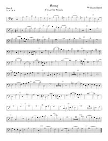 Partition viole de basse 1, basse clef, Ye sacré Muses, Byrd, William