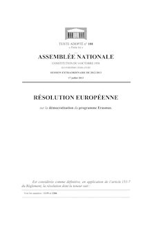 RÉSOLUTION EUROPÉENNE sur la démocratisation du programme Erasmus