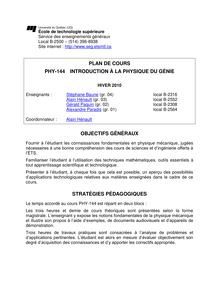 PLAN DE COURS PHY-144 INTRODUCTION À LA PHYSIQUE DU GÉNIE ...