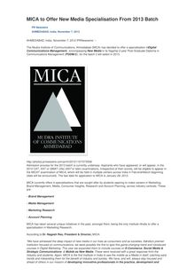 MICA to Offer New Media Specialisation From 2013 Batch
