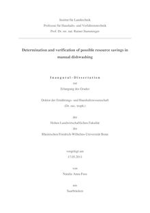 Determination and verification of possible resource savings in manual dishwashing [Elektronische Ressource] / Natalie Anna Fuss
