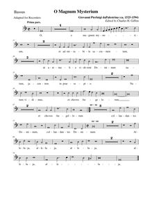 Partition basse enregistrement , O magnum mysterium, E minor, Palestrina, Giovanni Pierluigi da