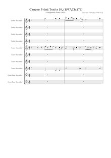 Partition Score using 2 C-basse enregistrements, Canzon Primi Toni a 10, Ch,176