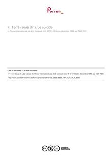 F. Terré (sous dir.), Le suicide - note biblio ; n°4 ; vol.46, pg 1220-1221