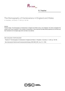 The Demography of Centenarians in England and Wales - article ; n°1 ; vol.13, pg 139-156