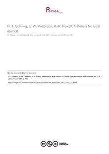 N. T. Bowling, E. W. Patterson, R.-R. Powell, Materials for legal melhod - note biblio ; n°1 ; vol.3, pg 196-196