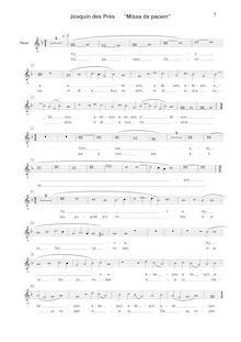 Partition ténor [G2 clef], Missa Da pacem, Josquin Desprez