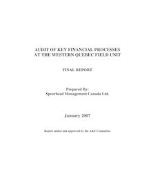Audit of Key Financial Processes at the Western Quebec Field Unit