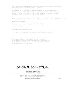 Original sonnets on various subjects; and odes paraphrased from Horace