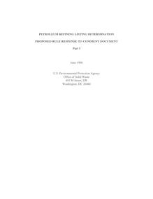 Petroleum Refining Listing Determination Proposed Rule Response to Comment Document, Part 1