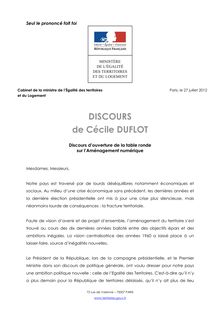 Discours de Cécile Duflot sur l'aménagement numérique