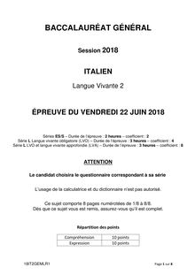 Sujet bac général 2018 - LV2 Italien