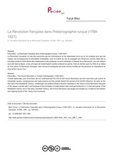 La Révolution française dans l historiographie turque (1789-1927) - article ; n°1 ; vol.286, pg 539-549