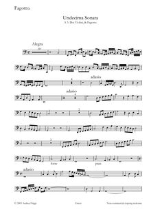 Partition basson, Undecima Sonata A , Doi Violini, & Fagotto, Castello, Dario