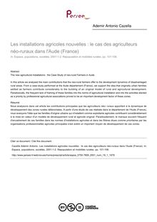 Les installations agricoles nouvelles : le cas des agriculteurs néo-ruraux dans l Aude (France) - article ; n°1 ; vol.19, pg 101-108