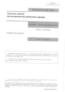 Problème de physique - option physique 2007 Agrégation de sciences physiques Agrégation (Externe)