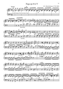 Partition No.5 en G, 6 Fugues, op.16, Albrechtsberger, Johann Georg