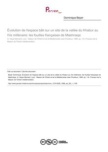 Évolution de l espace bâti sur un site de la vallée du Khabur au IVe millénaire: les fouilles françaises de Mashnaqa - article ; n°1 ; vol.28, pg 139-148
