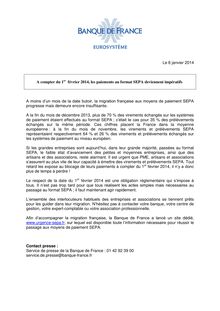 Banque de France : A compter du 1er février 2014, les paiements au format SEPA deviennent impératifs
