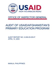 AUDIT OF USAID AFGHANISTAN’S PRIMARY EDUCATION PROGRAM