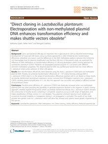 “Direct cloning in Lactobacillus plantarum: Electroporation with non-methylated plasmid DNA enhances transformation efficiency and makes shuttle vectors obsolete”