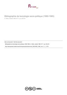 Bibliographie de lexicologie socio-politique (1980-1985)  ; n°1 ; vol.11, pg 223-231