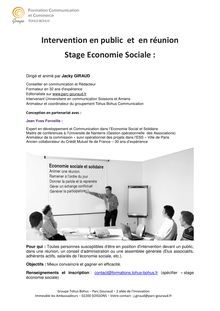 Intervention en public et en réunion Stage Economie Sociale :