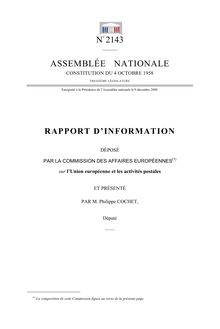Rapport d information déposé par la Commission des affaires européennes sur l Union européenne et les activités postales