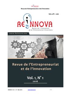 N° 1 de la Revue REINNOVA Revue de L Entrepreneuriat et de L Innovation