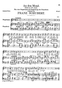Partition complète, An den Mond, D.296, To the Moon, A♭ major, Schubert, Franz