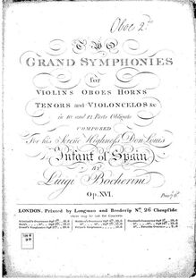 Partition hautbois 2, 6 Symphonies, G.503-508 (Op.12), D major, E♭ major, C major, D minor, B♭ major, A major