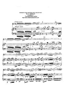 Partition , Allegro assai, violon Sonata No.8, Op.30 No.3, G Major
