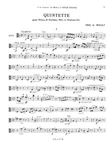 Partition de viole de gambe, Piano quintette, Quintette pour piano, deux violons, alto et violoncelle en fa mineur, Op.15