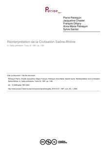 Réinterprétation de la Civilisation Saône-Rhône - article ; n°1 ; vol.30, pg 1-89