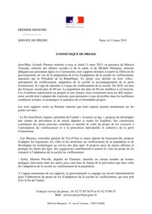 Communiqué de presse du Premier ministre - Remise des rapports sur l adaptation de la société au vieillissement - 11/03/2013