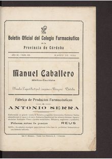 Boletín Oficial del Colegio Farmacéutico de la Provincia de Córdoba, n. 125 (1934)