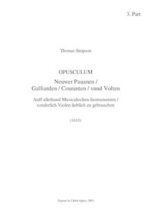 Partition , partie 3, Opusculum Neuwer Paduanen, Gaillarden, Couranten und Volten