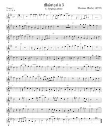 Partition ténor viole de gambe 1, octave aigu clef, First Booke of ballet to Five Voyces par Thomas Morley
