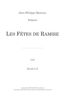 Partition hautbois 2, Les Fêtes de Ramire, Acte de ballet, Rameau, Jean-Philippe