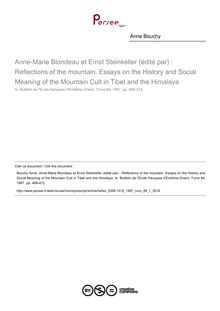 Anne-Marie Blondeau et Ernst Steinkeller (édité par) : Reflections of the mountain. Essays on the History and Social Meaning of the Mountain Cult in Tibet and the Himalaya - article ; n°1 ; vol.84, pg 469-472
