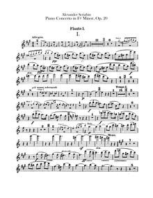 Partition flûte 1, 2, Piccolo, Piano Concerto, F-sharp minor, Scriabin, Aleksandr