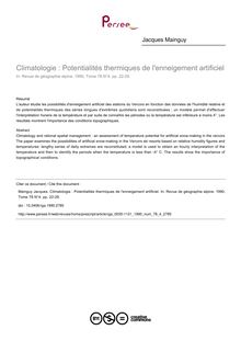 Climatologie : Potentialités thermiques de l enneigement artificiel - article ; n°4 ; vol.78, pg 22-29
